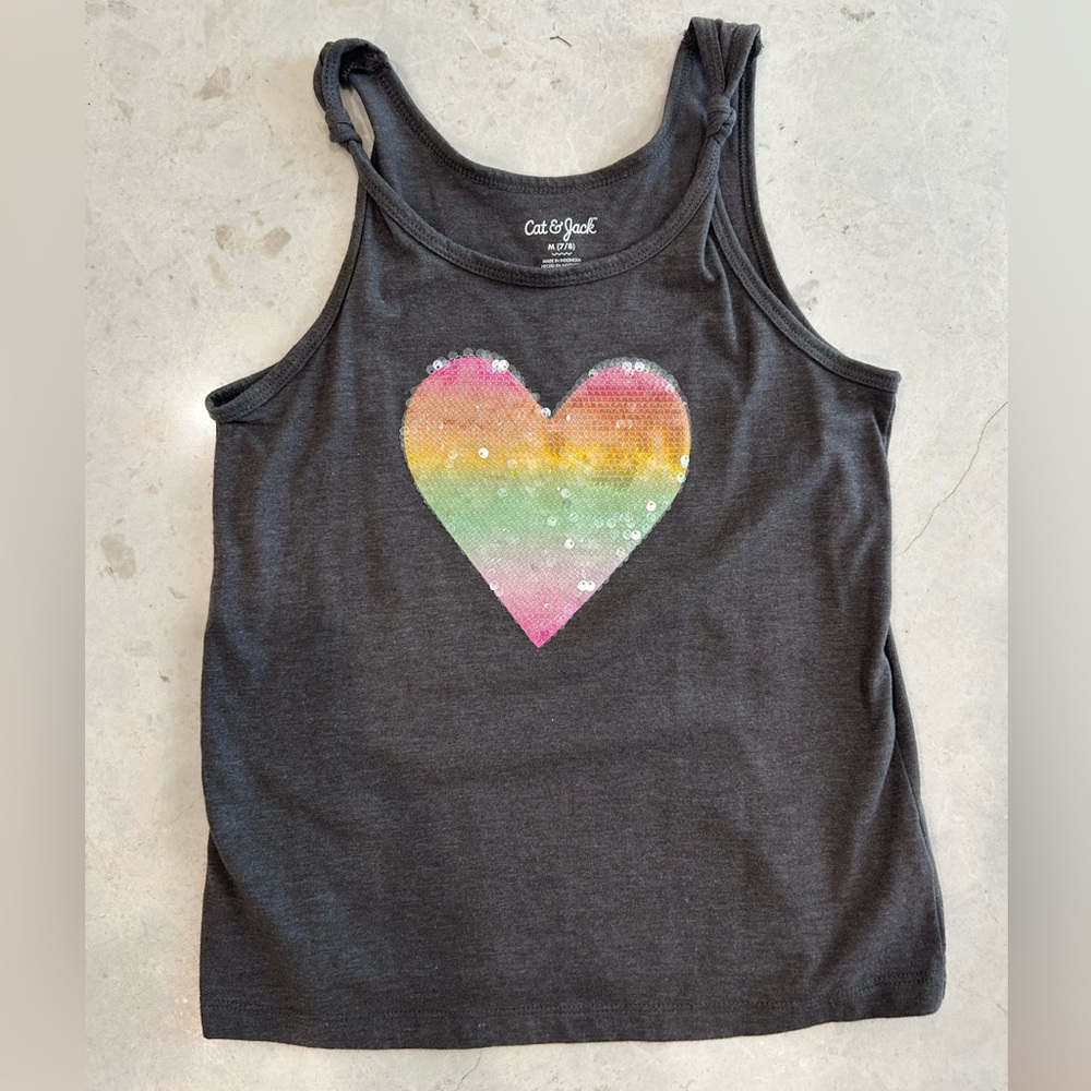 Cat & Jack Charcoal Tank with Sequin Heart Size M (7/8)